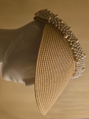 Pearl Beaded Straw Visor